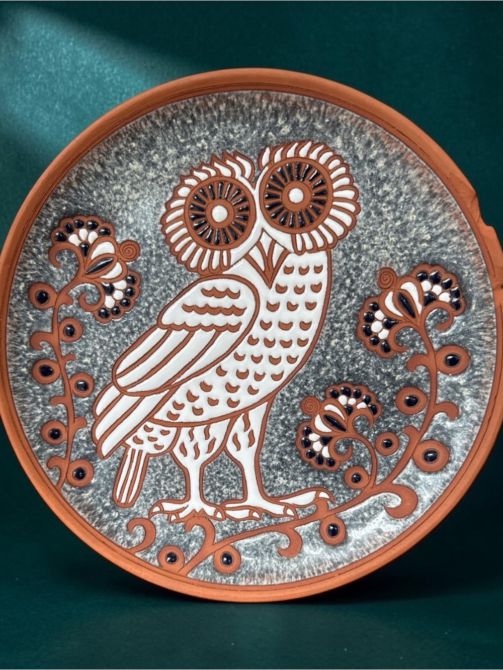 Vintage Bonis Pottery Rhodes Greece Owl Ceramic Wall Plate 8.5” - Picture 3 of 5